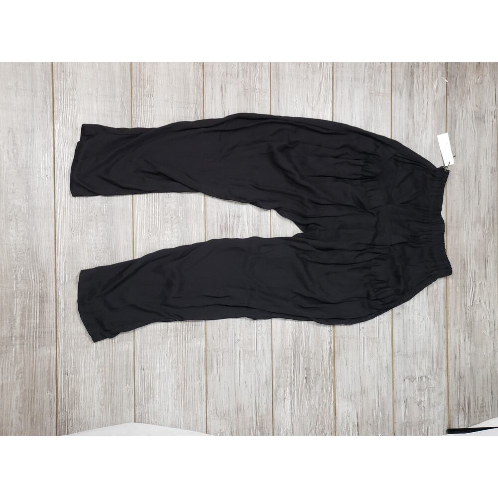 Harriet's Women's One Size O/S Black Pants Pockets Elastic Waist Lightweight - Picture 2 of 7